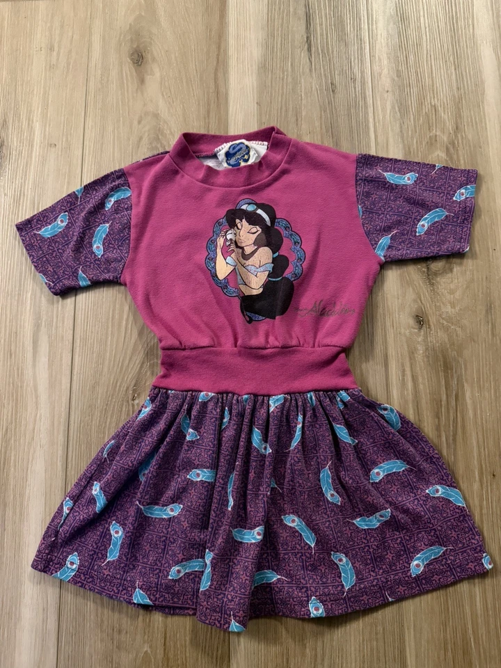 Vintage 90s Disney Aladdin Jasmine Youth Girls Size 4 Long T Shirt Dress *read - Image 2 of 4