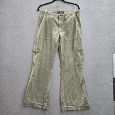 Aeropostale Women Pants 6 Green Cargo Twill Low Rise Flare Utility Baggy Y2K