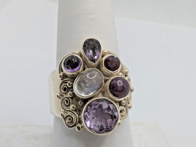 Sajen Ring Sterlingsilber 925 mehrere Edelsteine offen verstellbar Größe 9
