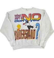 Vintage 90s Looney Tunes What Part Of No Sylvester Tweety Sweatshirt Size 2XL