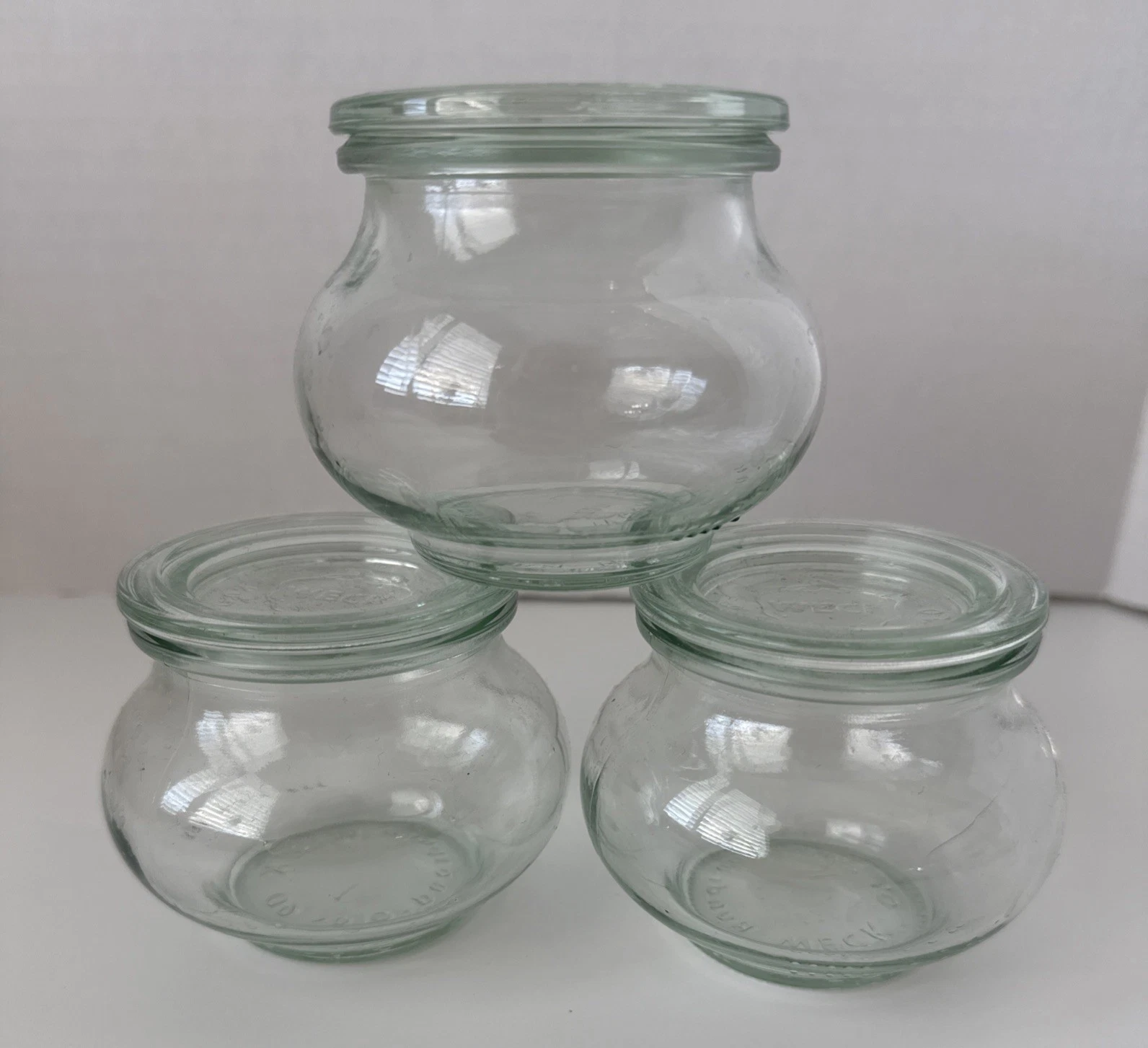 Lot Of 3 Weck Canning Jars Small Round Tulip With Lids Rundrand Glass Germany 60