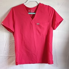 FIGS Technical Collection Women's M Pink V-Neck Solid Chest Pocket Scrub Top 904