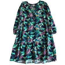 Loft Womens Sz Large Tropical Print Tiered Midi Dress Lightweight & Flowy 