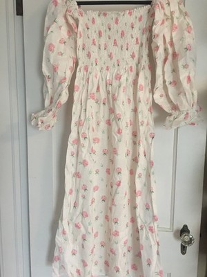 Sleeper Atlanta Midi Length Off Shoulder Dress in Roses Size L (10-12) Linen  | eBay