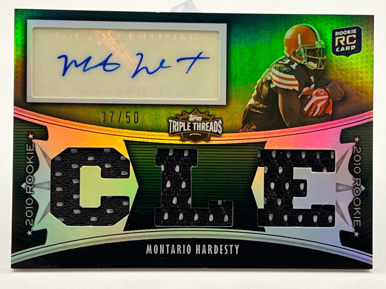 Montario Hardesty Topps Triple Threads #117 Autograph Relic-Emerald