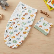 Infant Safari Swaddle Hat Set Sleep Sack Bag 0-3 Months Unisex Cotton Boy Girl