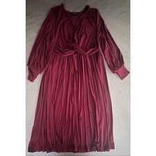 ELOQUII Rich Burgundy Knot Front Pleated Midi Dress Corporate Whimsigoth Sz 16