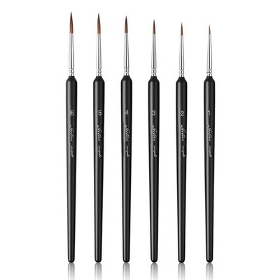 6 PCS Black Professional Sable Hair Detail Paint Brush Set Miniature Models