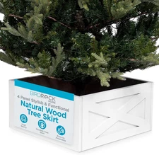 BIRDROCK HOME 4 Panel Christmas Tree Base Box Skirt | White Wash | Stylish and S