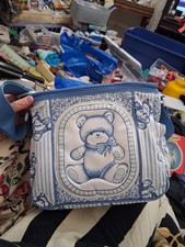 Vintage GERBER Blue Stripe Floral Teddy Bear Bottle Diaper Bag Tote Baby 90s