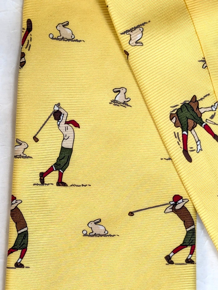 全新带标签 J Crew 真丝黄色高尔夫领带高尔夫球手兔子罕见 Dapper Preppy Ivy — 第 4/4 张图片