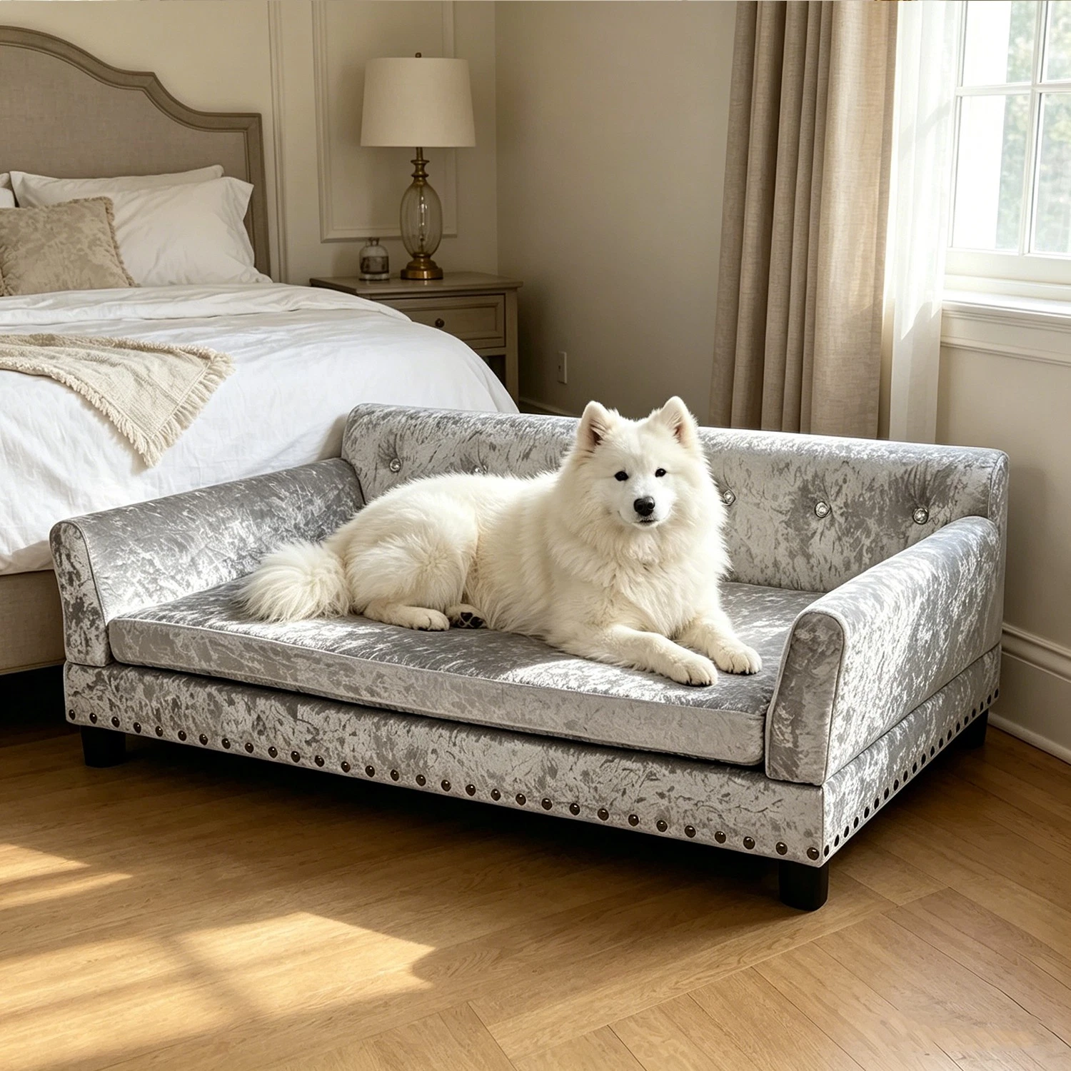 XX-Large Tufted Dog Sofa Bed Velvet Upholstered Cushion Mat Orthopedic Pet Couch
