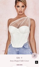 $119 HOUSE OF CB 'Kim' Ivory Draped Tulle Corset /Size XS-US 2-4 