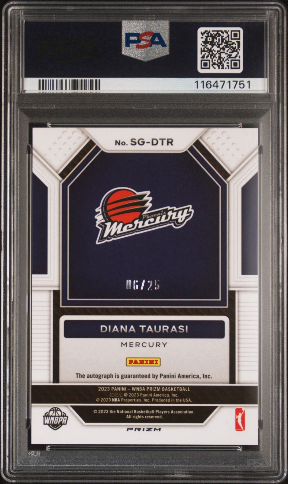 2023 PRIZM WNBA DIANA TAURASI AUTO SIGNATURE MOJO /25 PSA 10 GEM MINT POP 3 view 2