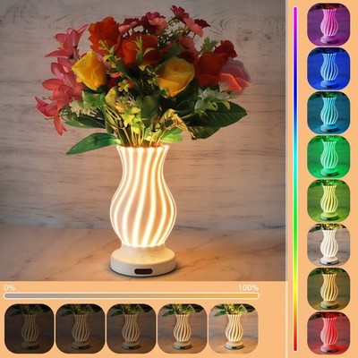 Vase Blumenvase Modern LED Dekovase Nachtlicht 3D Spiralvase RGB Tischlampe AKKU