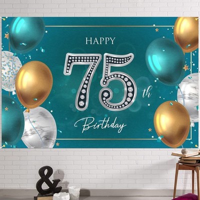 HAMIGAR 6x4ft Happy 75th Birthday Banner Backdrop - 75 Years Old Green 