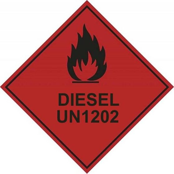 Diesel UN1202 Hazard Warning Diamond Label 200mm x 200mm - Self Adhesive