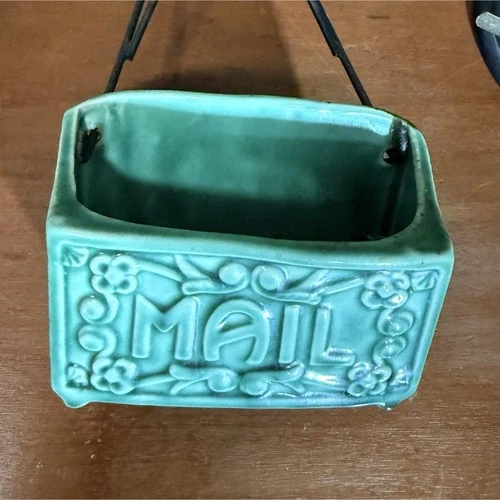 VTG McCoy Green Ceramic Rectangle Mail Pottery 8in x 4.5in