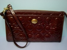 Coach Peyton OP Embossed Patent Leather Dark Brown Zip Wristlet
