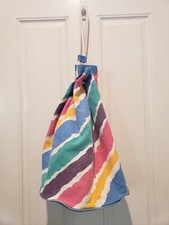 Vintage Rainbow Striped Canvas Beach Bucket Bag