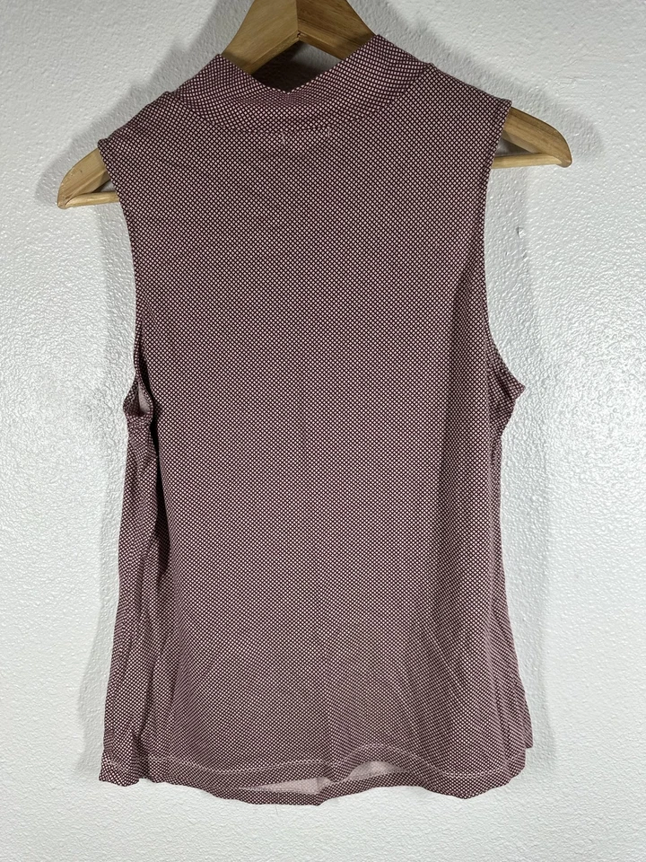 Blusa antigua azul marino sin mangas para mujer grande borgoña estampado geométrico plisado Foto 2 de 4