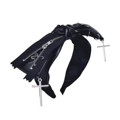 Gothic Inspired Leather Bowknot Headband Accessory for Fashion Statements