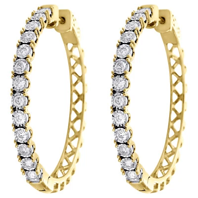 10K Gelbgold Wunder Set Diamant Große 3.25mm Klappbar Creolen 1 Karat - Bild 1 von 4