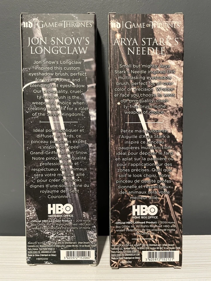 2X Cepillo de sombra de aguja Urban Decay Juego de Tronos Jon Snow Longclaw Arya Stark Foto 2 de 4