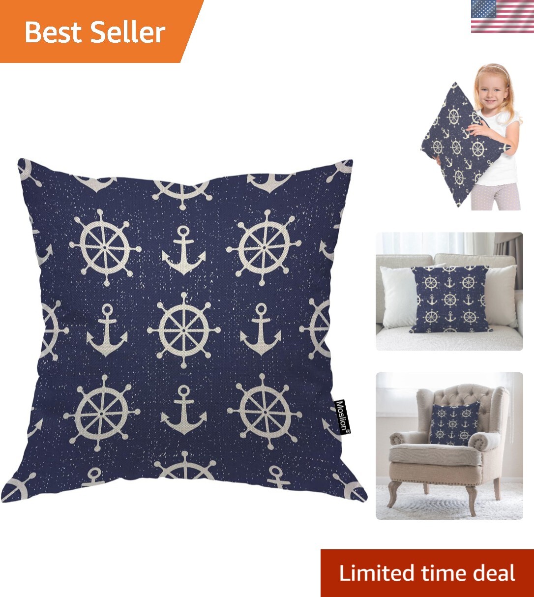 Nautical Theme Cotton Linen Cushion Cover for Ocean-Inspired Home Decor