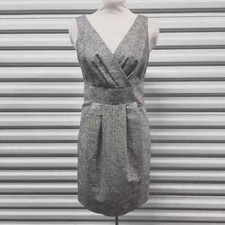 Ann Taylor Loft Gray Metallic Dress Linen Blend Sleeveless Retro Size 2