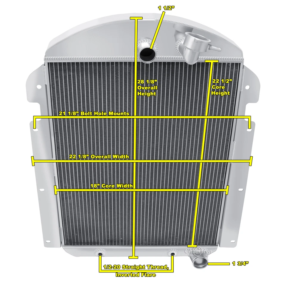 Radiador de 3 filas BC Chevy Config, ventiladores de 10", cubierta para Chevrolet KP V8 1940 conv Foto 4 de 4