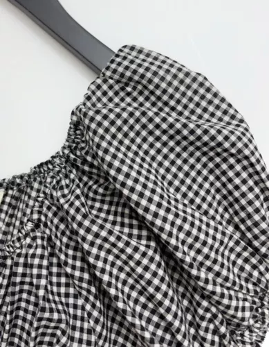 Damen Midikleid Doen Kariert Puffärmel A-Linie - Bild 9 von 13