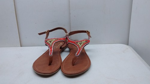 Steve Madden Women 8M Brown Leather Beaded Back strap Thong Sandals Casual Shoes - Picture 3 of 8