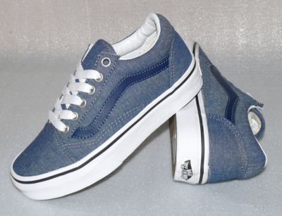 Vans OLD Skool K'S Canvas Kinder Schuhe Freizeit Sneaker 31 UK13 Jeans Blue Weiß