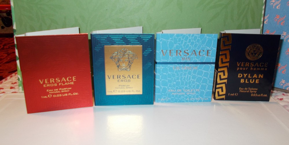 MENS 4 PC VERSACE EROS FLAME~EROS~ DYLAN BLUE~MAN EAU FRAICHE SAMPLE SET