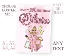 Personalised Makeup Theme BLONDE HAIR Party Sign POSTER Banner Add Name A1 A2 A3