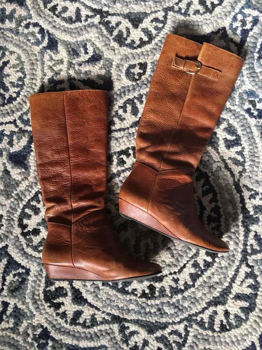 Steven By Steve Madden INTYCE Tall Brown Leather Knee High Wedge