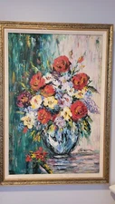 23x33 floral post impressionist original oil bouquet listed Tea. W.Sternklar BO!