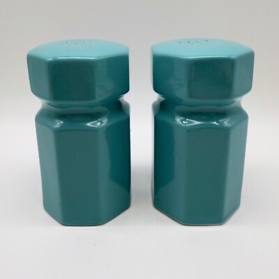 Vintage Hall Pottery  Turquoise Blue Green Large Salt & Pepper Shakers 4.5''tall