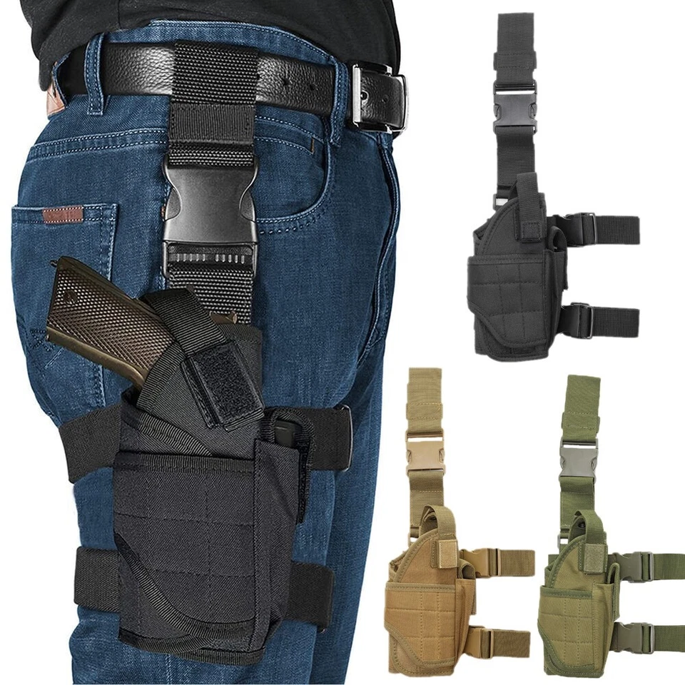 Pistola táctica pistola pierna caída muslo funda con bolsa Mag mano derecha ajustable Foto 2 de 4