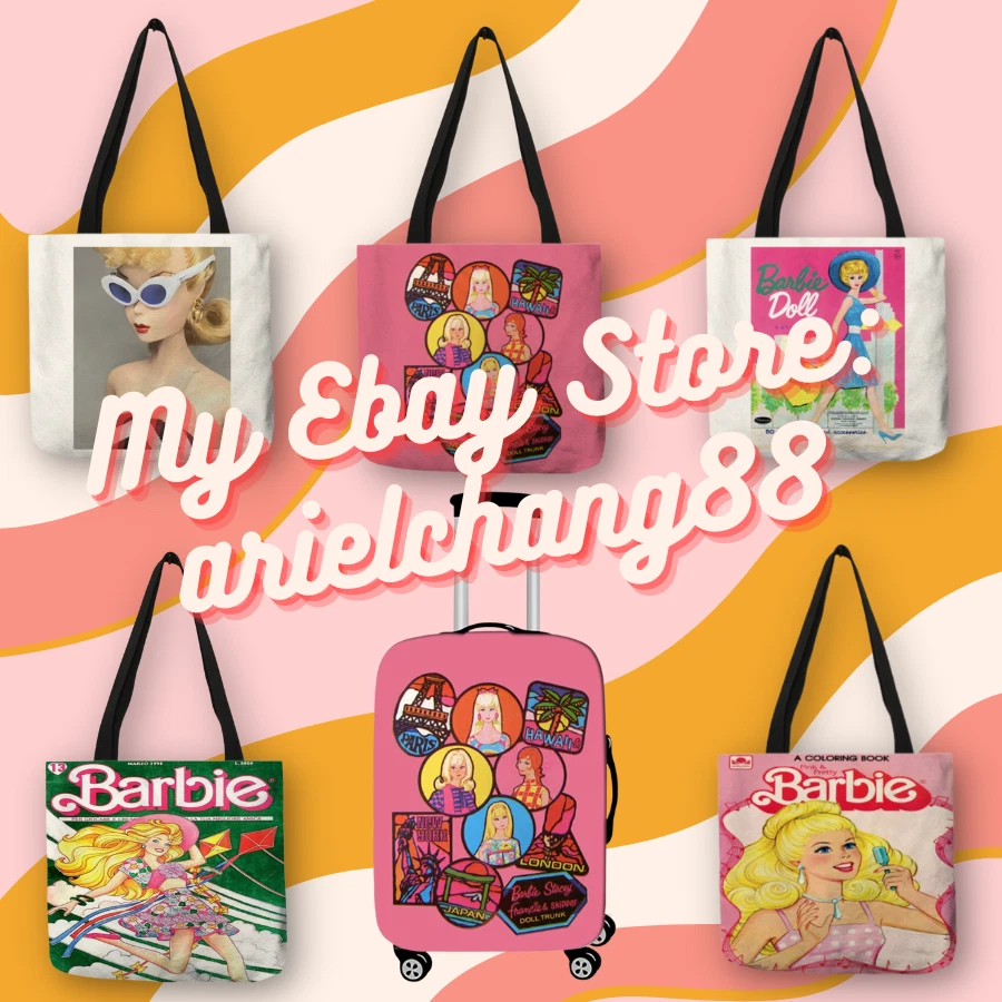 Bolso de hombro de lino amarillo Barbie estilo vintage años 60 13x13 Foto 2 de 2