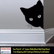 Funny Cat Spying Two PK 6" Indoor Removable Black Vinyl Decal Laptop Tablet Wall