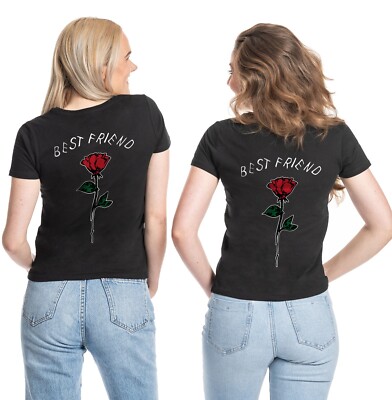 Couples Shop Damen T-Shirt Best Friends Rose Logo Spruch Print Beste Freunde BFF