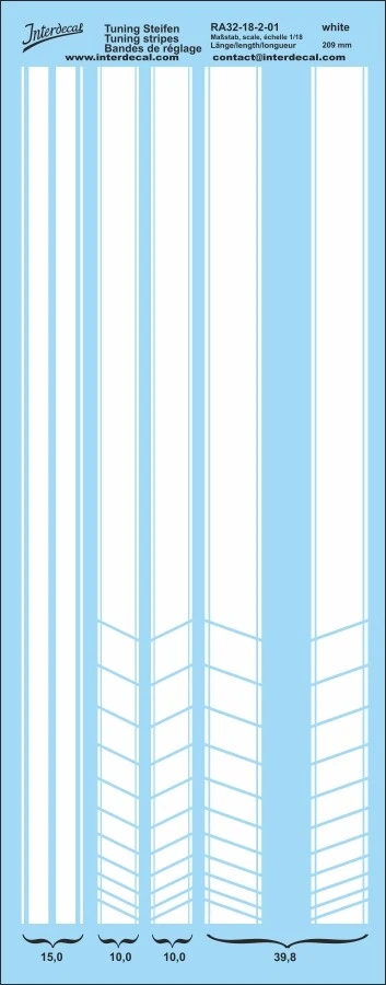 Courses de Rue Tuning Bandes 32-18-2 1/18 Décalcomanies blanc 220x84mm - Photo 1/1