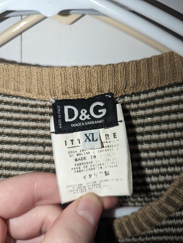 Vintage 90s Dolce & Gabbana Sweater Size XL Green Beige Striped Cotton Crewneck - Picture 7 of 12