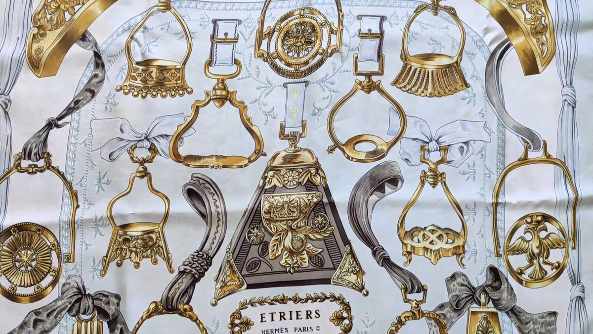 Hermes Paris Etriers Françoise De La Perriere Vintage Silk Scarf