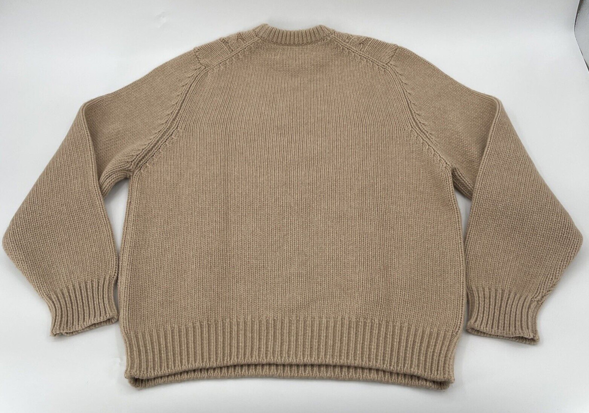 Hermes Cashmere Thick Cable Knit Sweater Mens Large Beige Made In 