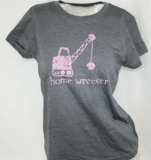 Womens Juniors David & Goliath Home Wrecker Grey Pink Novelty Tee T-Shirt 