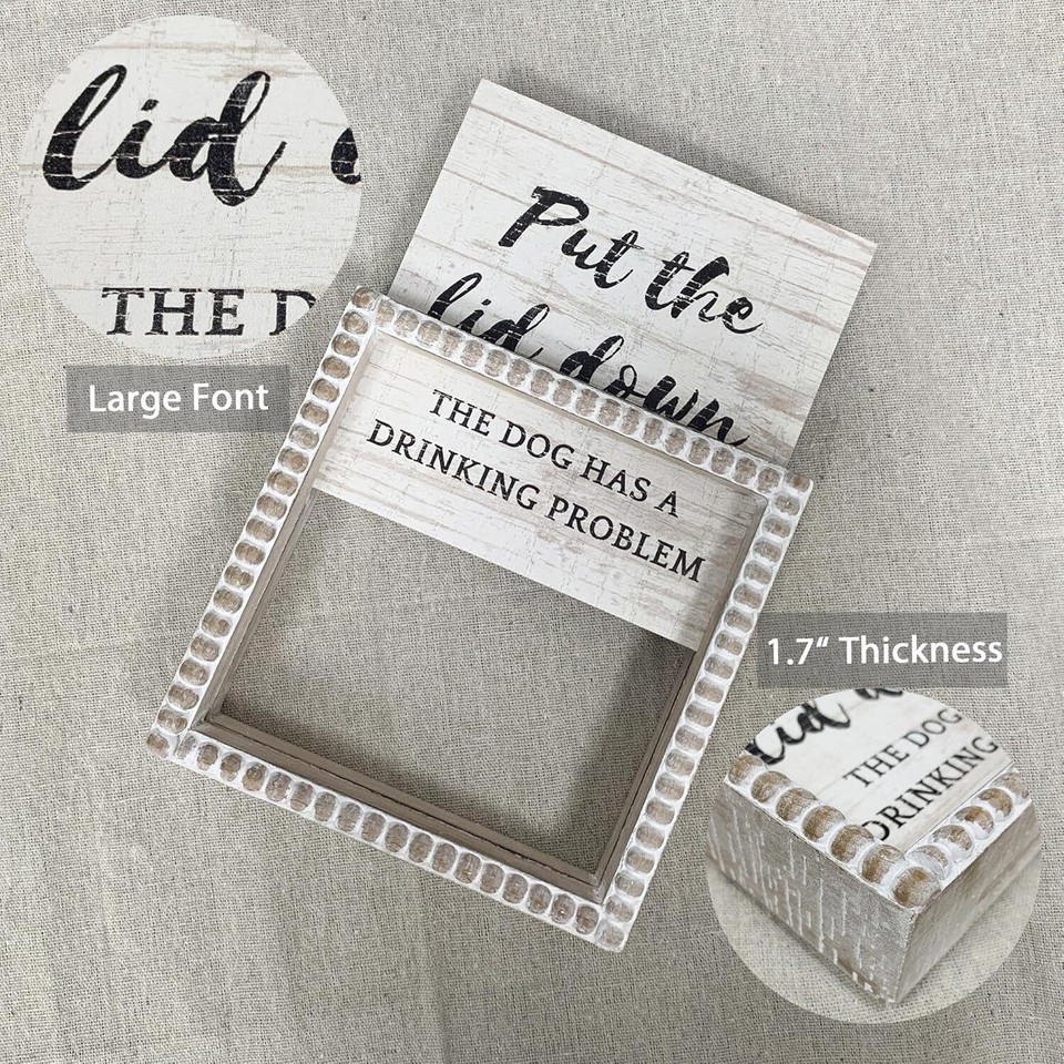 Boho Farmhouse Wooden Framed Put the Lid Down Dog Has A Drinking