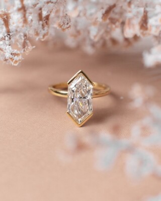 4.00 CT Dutch Marquise Cut Moisanite Half Bezel Set Ring, Unique Engagement Ring
